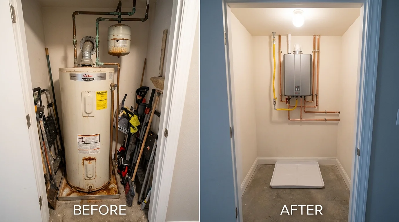 Tank water heater versus wall-mounted tankless unit comparison for Chimayo, NM homeowners